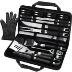 POLIGO 26 PCS BBQ Accessories Stainless Steel BBQ Tools Grilling Tools Set with Case for Dads Fathers Day Birthday Presents - Camping Grill Set Barbecue Utensils Kit Ideal Grilling Gifts for Men Women