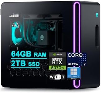 Dell Alienware Aurora ACT1250 Gaming Desktop Intel 20-core Ultra 7 265F (>i7-14700) 64GB RAM 2TB SSD GeForce RTX 5070 Ti 16GB GDDR7 DLSS4 Wi-Fi7 1000W PSU Liquid Cooler for Gaming AI Win11Pro