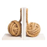 Defined Deco Decorative Bookends,Vintage Wood Bookends with Heavy Nautical Knot Rope,Beach House Book Ends for Shelves,Sturdy Book Holders,L Shaped Bookends for Office,Home Decoration,Pack of 2.