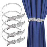 EUPSIIU 4 Pcs Curtain Tie Backs, No Drilling Drapery Holdbacks, Modern Metal Curtain Tie Backs with Adjustable Spring Rope, Curtains Clips Tiebacks for Home Office Hotel Window Treatment Deco (Silver)