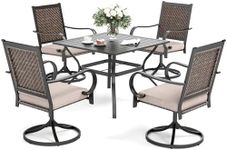 SUNSHINE VALLEY 5 Pieces Patio Dining Set for 4, Wicker Outdoor Dining Set with Square Table with 1.57" Umbrella Hole and 4 Swivel Patio Dining Chairs with Cushion, Patio Table and Chairs for Backyard