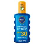 NIVEA SUN Protect & Dry Touch Invisible Sun Spray SPF 30 (200 ml), Water-Resistant Sun Oil, Immediate Protection against UVA & UVB Rays, Transparent/No White Marks