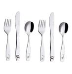 Exzact Children's Cutlery 6pcs Stainless Steel 18/10 Kids Cutlery - 2 x Forks, 2 x Safe Dinner Knives, 2 x Dinner Spoons - Safari -Giraffe Elephant Lion