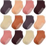 JAKIDAR 12-Pair Baby Socks Non-Slip Cotton Toddler Socks Ankle Socks for Baby Toddler Kids, Purple Pink Orange Peach Fuzz Khaki 2-4T