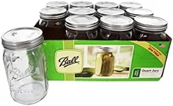 Ball Mason 32 oz Wide Mouth Jars with Lids and Bands, Set of 12 Jars.