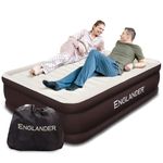 Englander First Ever Microfiber Queen Air Mattress, Luxury Microfiber airbed with Built in Pump, Highest End Blow Up Bed, Inflatable Air Mattresses for Guests Home Travel (Brown)