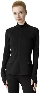 Leapstride Women's Slim-Fit Zip-Up Jacket - 2 Side & Back Zip Pockets, Thumbholes, Moisture-Wicking for Tennis/Running