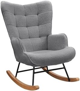 Fauteuil à Bascule, Rocking Chair, fauteuil a Basculeavec Polaire Sherpa, chaise a Bascule Allaitement, Chaise à basule, avec Pieds en Bois Massif pour Salon, Chambre, Balcon, Terrasse, Jardin