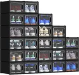 YITAHOME XL 24 Pack Shoe Box Fit Up to US Size 15, Stackable Shoe Storage Bins, Shoe Rack Organizer Boxes, Plastic Shoe Drawers Sneaker Containers (XL, Black)