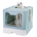 Vealind Top Entry Cat Litter Box Cats Litter Tray with Front Entry & Top Exit XXL Large Space Foldable Toilet Boxes with Trays, Lid and Litter Shovel (Springgreen)