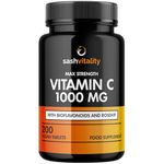 Vitamin C 1000mg - 200 Vegan Tablets - Added Bioflavonoids & Rosehip - Supports The Immune System and Reduces Tiredness and Fatigue - UK Made Sash Vitality - Anti-Inflammatory - Allery Support