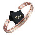 Cigmag Lymphatic Drainage Copper Bracelet for Women 99% Solid Pure Copper Magnetic Bracelet Ultra Strength Magnet Adjustable Brazaletes Cuff Bangle with Gift Box (Braided Tricolour)