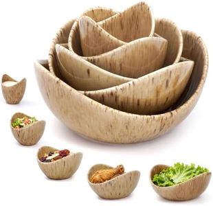 Notakia Lotus Shaped Ceramic Salad Bowls Set of 5, Amber Reactive Glaze Decorative Pasta Bowls, Dishwasher Safe Nested Serving Bowls for Salad, Soup, Rice, Fruit, Prep, Kitchen & Restaurant Use