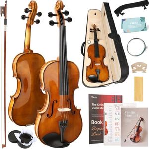 Kmise Violin 4/4 Full Size Starter Kit for Students Beginners Adults, Quality Ebony Acoustic Fiddle Set with Hard Case, Bow, Rosin, Extra Strings, Shoulder Rest, Guide & Chart