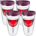 Southern Homewares Wine 2Go! Insulated Vino Double Wall Acrylic Wine Tumbler with Merlot Drink Through Lid, 16-Ounce, Pack of 4