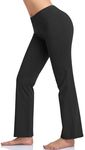 HISKYWIN Inner Pocket Yoga Pants 4 Way Stretch Tummy Control Workout Running Pants, Long Bootleg Flare Pants HF2-Black-L