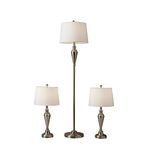 Adesso 1583-22 Glendale 3-Piece Floor Lamp Set, 59.5 in./25.5 in., 150W, Brushed Steel/White, 3 Antique Lamps