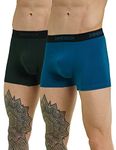 DAMENSCH Mens Premium Cotton Solid Trunks ReFRSH Single of Peppermint Powered-Pack of 2-Sailor Blue,Pine Green-Medium