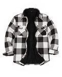 ZENTHACE Mens Warm Sherpa Lined Fleece Plaid Flannel Shirt Jacket Cozy Fall Winter Flannel Shacket Jackets Coat Black and White XL