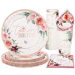 PARTY GO 100PCS Team Bridal Shower Party Supplies Bachelorette Paper Plates Napkins Cups Disposable Tableware Set, Bride Favors Decor for Engagement Wedding Bachelorette Party (25 Guests, Rose Gold)