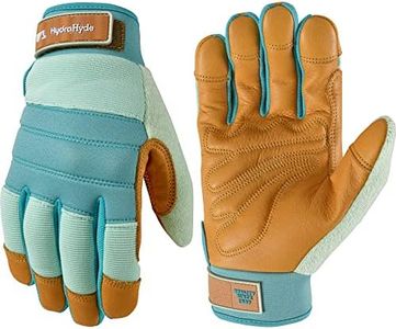 Wells Lamont Women's HydraHyde Water-Resistant Leather Palm Hybrid Work Gardening Gloves, Medium (Pack of 1) (3250M), Blue