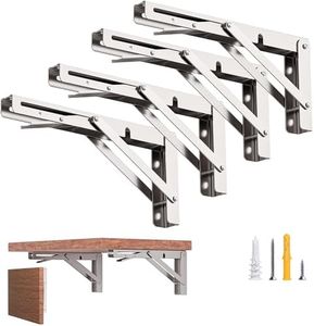 LuckIn Folding Shelf Brackets 12 Inch, Heavy Duty Stainless Steel Folding Table Bracket, Wall Mounted Folding Shelf Bracket, Space Saving Fold Down Bracket 4 Pack