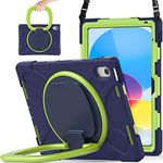 SCSVPN Case for iPad 10th Generation 10.9 Inch 2022, Full Body Drop Shockproof Protection Case with Pencil Holder - Swivel Handle - Rotating Kickstand - Shoulder Strap - Support Touch ID (Navy Green)