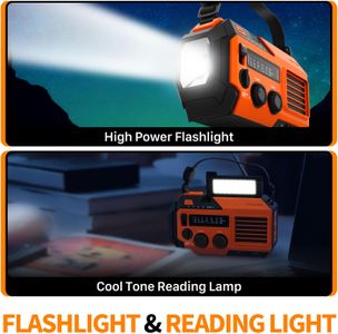 FosPower Emergency Weather Radio – Portable Hand Crank, Orange