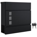 SONGMICS - Modern Post Box with Newspaper Holder, Lid, Lockable - Easy to Install - Black - GMB052B01