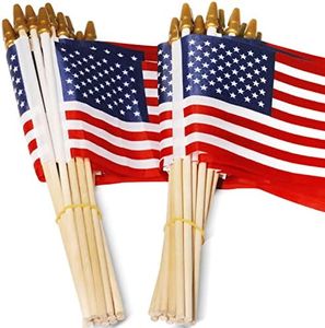 Anley USA Stick Flag, American US 4x6 inch (10 X 15cm) Mini Bandiera Portatile con Asta in Legno da 9" - Colori Vivaci - United States 4 x 6 inch Hand Held Stick Flags with Spear Top (50 Pcak)