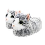 Onmygogo Indoor Fuzzy Winter Animal Cat Plush Soft Slippers for Men and Women, Lovely Cat with Big Eyes (US Men Size 8-10.5, Grey)