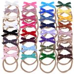 Velvet Bow Soft Stretchy Headbands for Newborn Infant Toddlers Hair Bow Elastic Bands Baby Girls Nylon Hairband (7 CM Mini 32 PCS)