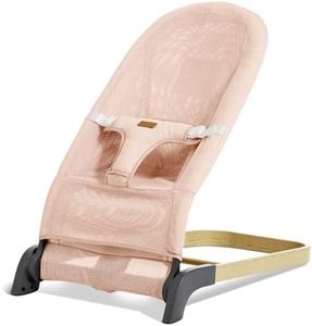 Foldable Baby Bouncer, Baby Bouncer Seat with 3 Adjustable Heights, Portable Newborn Rocker, Ergonomic Baby Bouncer Seat for Natural Bounce, Bouncer for Babies 0-6 Months, Breathable Mesh (Pink)