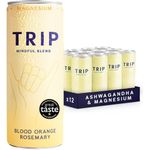 TRIP Mindful Blends - Blood Orange & Rosemary Sparkling drink with Magnesium Citrate + Ashwagandha + Lion’s Mane + L-theanine. Low Calorie and Vegan (Pack of 12 x 250ml)