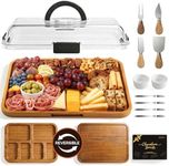 Renmxj Charcuterie Board with Lid, Carbonized Bamboo, Knives Set and Bowls