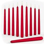 Set of 10 Dinner Taper Candles 10 Inch Unscented Tall Dripless Candlesticks Bulk for Wedding Restaurant Home Decoration Spa Church Smokeless Vegan - Red