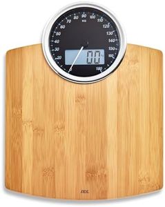 ADE Balance Pese personne numérique avec affichage analogique | grand écran | résultats très précis jusqu'à 180 kg | surface de pesée en véritable bois de bambou