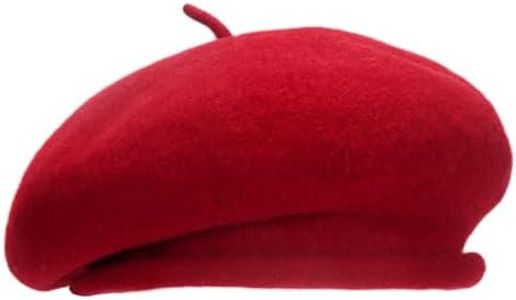 100% Wool Bright Red Beret Hats for Women Men,Classic French Hat,Adjustable Headband, Handmade Rolled Brim.