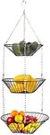 ABCOOL 3-Tier Kitchen Fresh Fruit Organizer Hanging Baskets, Three Tiered Bronze Metal Wire Mesh Bowl Storage Organizer for Food Vegetable Produce Pantry Bread Snacks