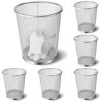 Zeyune 6 Pack Silver Office Trash Can Mesh Trash Can 4 Gallon Metal Wire Mesh Waste Paper Basket Round Trash Bin Small Garbage Can for Office Bathroom Home Bedroom Kitchen Dorm