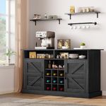 YITAHOME 52" Farmhouse Black Sideboard Buffet Cabinet with Power Outlet, Coffee Bar Cabinet with Floating Shelves & Barn Doors, Bar Cabinet with Storage for Kitchen, Living Room (Black Oak)