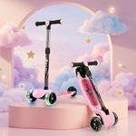 Boldfit Kids Scooter 3 Wheel Kick Scooter for Kids (Above 5 Years) Foldable 4 Adjustable Height Toys for Boys & Girls, Safe Skate Scooter with LED Wheels & Birthday Gift Max Weight 50 Kg, ZigFold-Pink