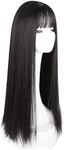 Long Straight Black Wig, Brunette Wig for Women, Fashionable Elegant Synthetic Wig 28.3 Inch