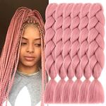 TENGSHUO FLY 6 Packs 24 Inch Braiding Hair Ombre Jumbo Braiding Hair for Women Extensions 24 Inch Kanekalon Heat Resistance Synthetic Hair for Braiding (24 Inch (Pack of 6), Rouge pink)