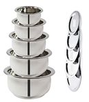 Stainless Steel Handi Set with lid Kitchen 5 Pieces cookware Set Patila/Tapeli/Serving Dinner Bowl Capacity - 425ML, 550ML, 850ML, 1250ML, 1500ML