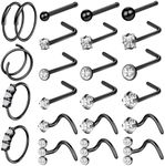 ONESING 35-70 PCS 18G 20G Nose Rings for Women Nose Piercings Jewelry Gold Nose Rings Hoops L Shape Nose Rings Studs Screw 316L Surgical Stainless Steel Nose Rings for Men Women, Stainless Steel,