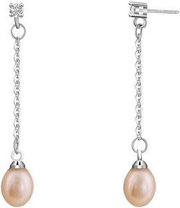 Pink Pearl Drop Earrings-925 Sterling Silver Cubic Zirconia Earrings Studs Trendy Cute Small Pearl Dangle Earrings Hypoallergenic Long Pearl Drop Earrings for Women Gifts