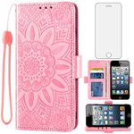 Asuwish Phone Case for iPhone 5S 5 SE 2016 5SE with Tempered Glass Screen Protector and Wallet Flip Cover Card Holder Stand Cell iPhone5 iPhone5s iPhoneSE iPhone6se i 6SE iPhone5se Women Men Rose Gold