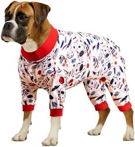LovinPet Dog Shirt for Large Dogs - Space Snow Prints, Lightweight Pullover Large Puppy Pajamas, Full Coverage Dog Pjs, Large Dog Onesie,White XL