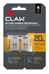 3M Claw Plasterboard Picture Hanging Wall Hooks For Hanging Home Décor, 4 Hangers, Holds up to 20 kg - Ideal for Heavyweight Items